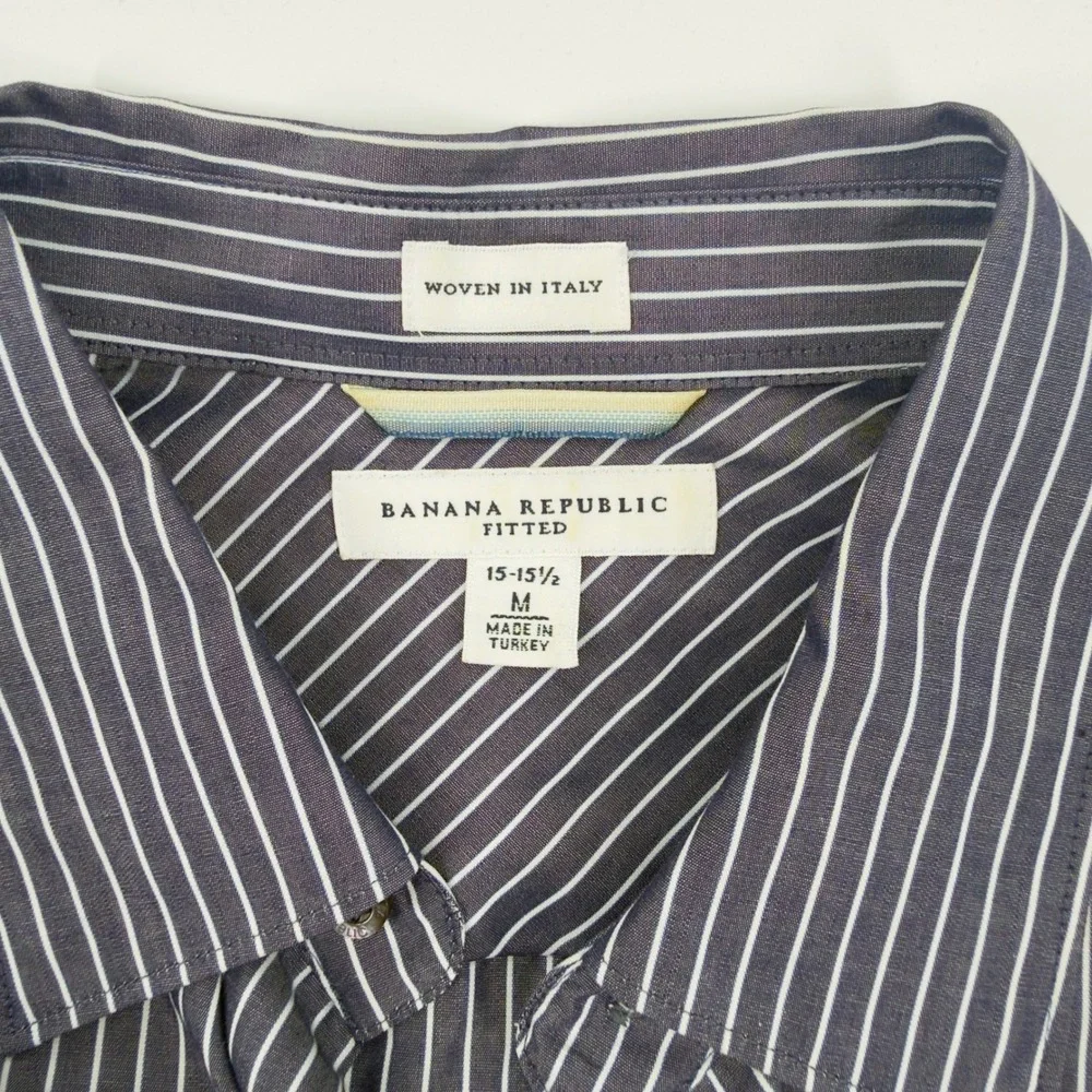 Banana Republic Fitted Dress Shirt Mens Medium Blue White Striped Woven in Italy